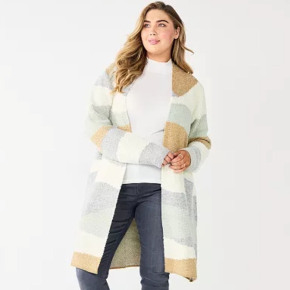 Nine West Sweaters - NWT Nine West Open Front Cardigan Striped Knit Sweater Cream Beige Gray XL Women